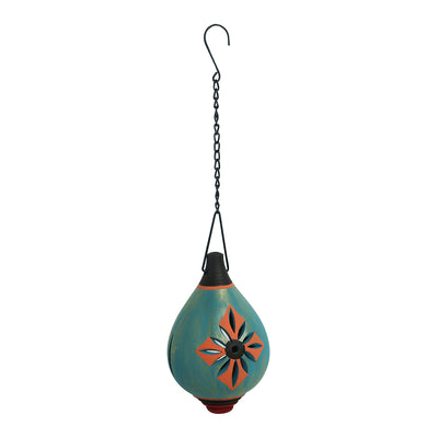 'Oasis Shankh' Hand-Painted Hanging Tea-Light Holder In Terracotta