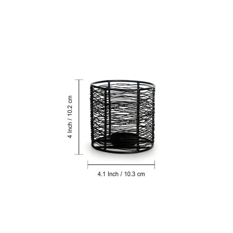 Glowing Mesh Cylinder Handwired Table Tea-Light Holder In Iron