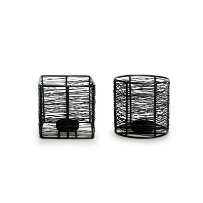 Glowing Mesh Duo Handwired Table Tea-Light Holders In Iron (Set of 2)