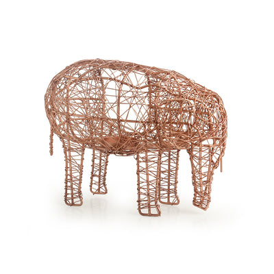The Elephant Mesh' Handwoven Showpiece & Table Tea-Light Holder In Iron (9 Inch | Copper Finish)
