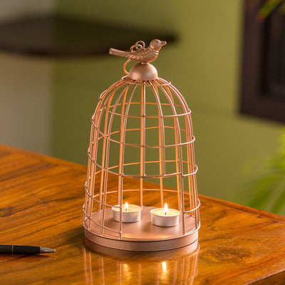 The Gleaming Bird' Handwired Hanging & Table Tea-Light Holder In Iron (11 Inch | Copper Finish)