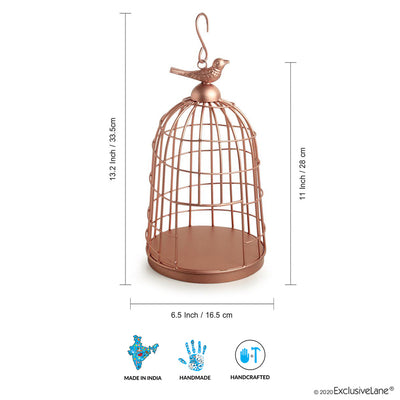 The Gleaming Bird' Handwired Hanging & Table Tea-Light Holder In Iron (11 Inch | Copper Finish)