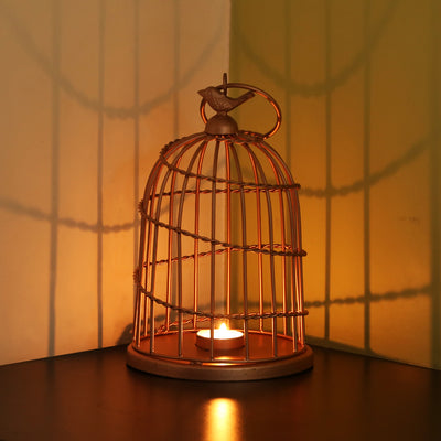The Bird Wired Go-Round' Handwired Hanging & Table Tea-Light Holder In Iron (9 Inch | Copper Finish)