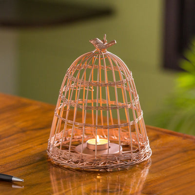 The Wired Conicals' Handwired Hanging & Table Tea-Light Holder In Iron (9 Inch | Copper Finish)