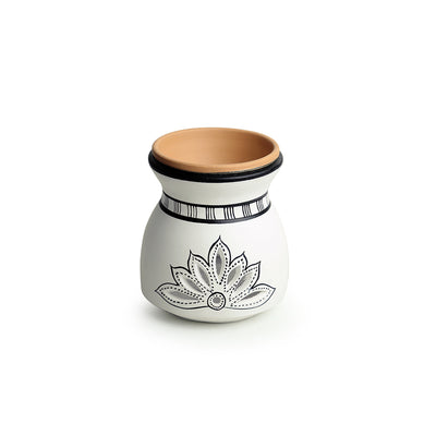 The Warli Tales' Hand-Painted Aroma Diffuser In Terracotta (5 Inch | White)