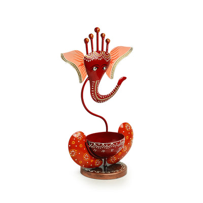 'Invisible Ganesha' Hand-painted Iron Tea Light Holder (11 Inch)