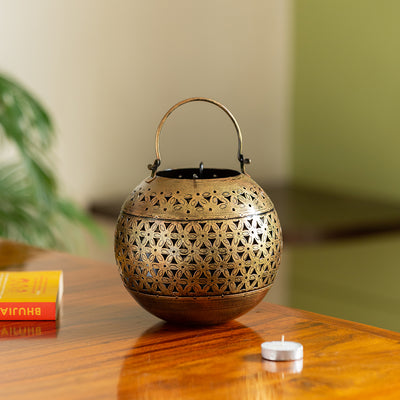 Nayaab Deepak' Floral Hand-Etched Tea Light Holder (Metal | 6 Inch)