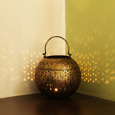 Nayaab Deepak' Floral Hand-Etched Tea Light Holder (Metal | 6 Inch)