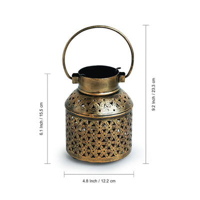 Nayaab Laalten' Floral Hand-Etched Tea Light Holder (Metal | 6 Inch)