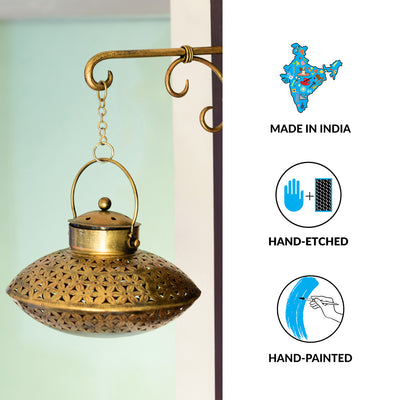 Nayaab Handi' Floral Hand-Etched Incense Burner & Tea Light Holder With Wall Bracket (Metal | 6 Inch)