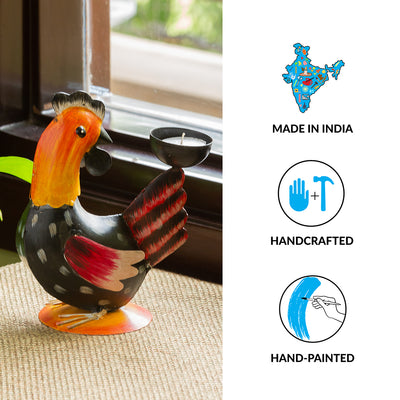 Homely Hen' Handpainted Tea Light Holder Cum Garden Decorative Showpiece In Metal (7 Inches)
