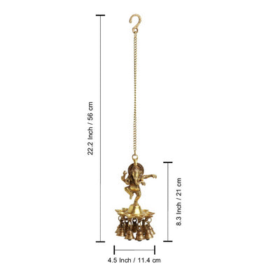 Swaying Ganesha' Hand-Etched Decorative Hanging Diya With Bell In Brass (9 Diyas & Bells | 1209 Grams)