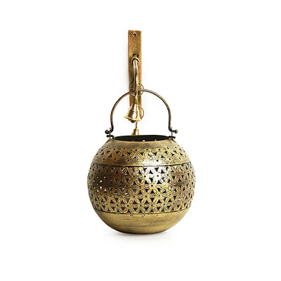 'Floral Fresh' Hand-Etched Hanging Tea-Light Holder In Metal With Wall Bracket (7.5 Inch)