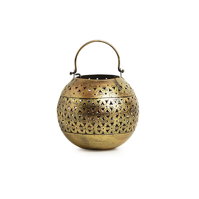 'Floral Fresh' Hand-Etched Hanging Tea-Light Holder In Metal With Wall Bracket (7.5 Inch)