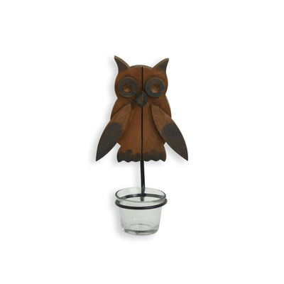 'The Attentive Owl' Hand Carved Wall Tea Light Holder In Mango Wood (7.8 Inch)