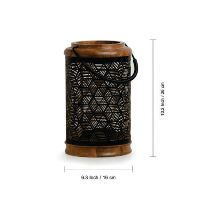 Starry Nights' Aroma Diffuser In Iron & Wood (10 Inch | Matte Black | Hand-Etched)