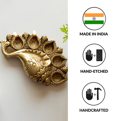 Shankh'  Brass Diya In Brass (5 Wicks | 0.7 Kg | Hand-Etched)