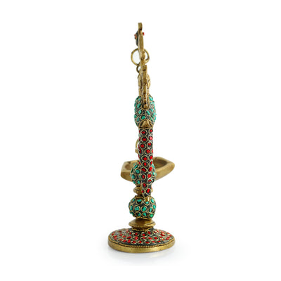 Parrot'  Decorative  Table Hanging Brass Diya (5 Wicks | 0.6 Kg | Hand-Etched)