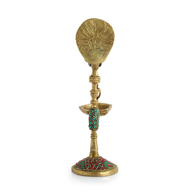 Peacock' Decorative Table Hanging Brass Diya (5 Wicks | 0.6 Kg | Hand-Etched)