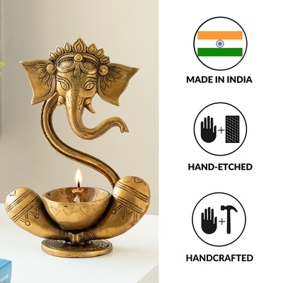 Invisible Ganesha' Hand Etched Brass Diya (Hand-Etched | 8 Inch | 1.4 Kg)