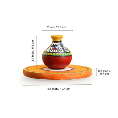 'Aromas In A Matki' Terracotta Warli Incense Stick Holder With Wooden Tray