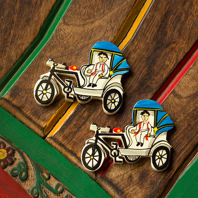 'The Sticky Rickshaws' Hand-Painted Fridge Magnets In Chilbil Wood (Set of 2)