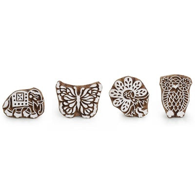 Exquisite Creatures' Hand-Carved Hand Block Printing Blocks In Sheesham Wood (Set of 4)