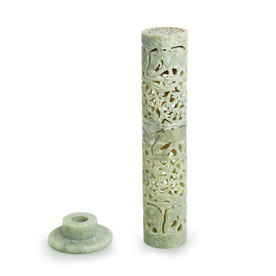 The Mughal Floral Scents' Hand Carved Incense Stick Holder In Soapstone (4 Sticks Holder | 10 Inch)