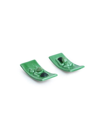 Meditating Frogs' Incense Stick Holder In Ceramic (Set of 2 | 4 Inches)