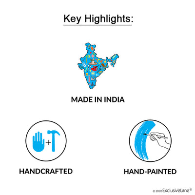 Brass | Wood & Colours' Madhubani Hand-Painted Dhokra Key Holder In Sheesham & Teak Wood (6 Hooks)