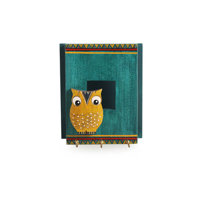 'Owl Hen' Decorative Key Holder In Pine Wood (3 Hooks)