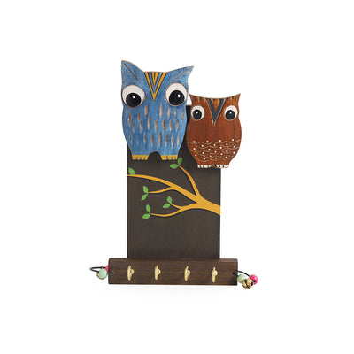 'Owl Couple' Decorative Wooden Key Holder (4 Hooks)