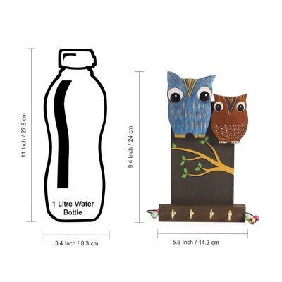 'Owl Couple' Decorative Wooden Key Holder (4 Hooks)