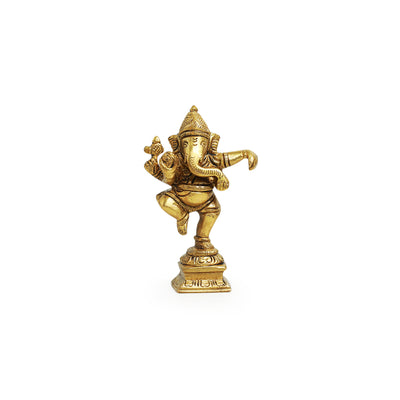 Hand-Etched 'Dancing Ganesha' Idol Showpiece In Brass (300 Grams)