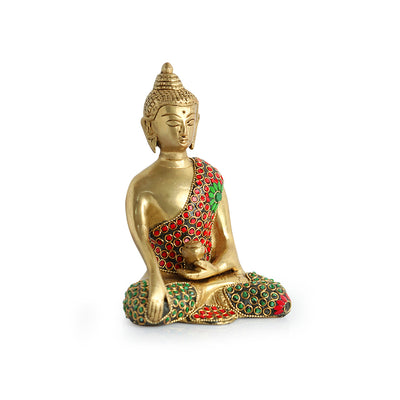 Divine Brass Buddha' Showpiece Idol (Hand-Etched | 0.9 Kg)