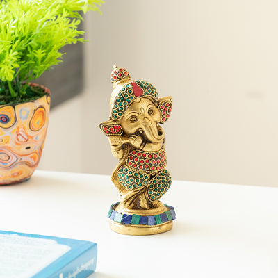 Englighted Brass Ganesha' Showpiece Idol (Hand-Etched | 0.9 Kg)
