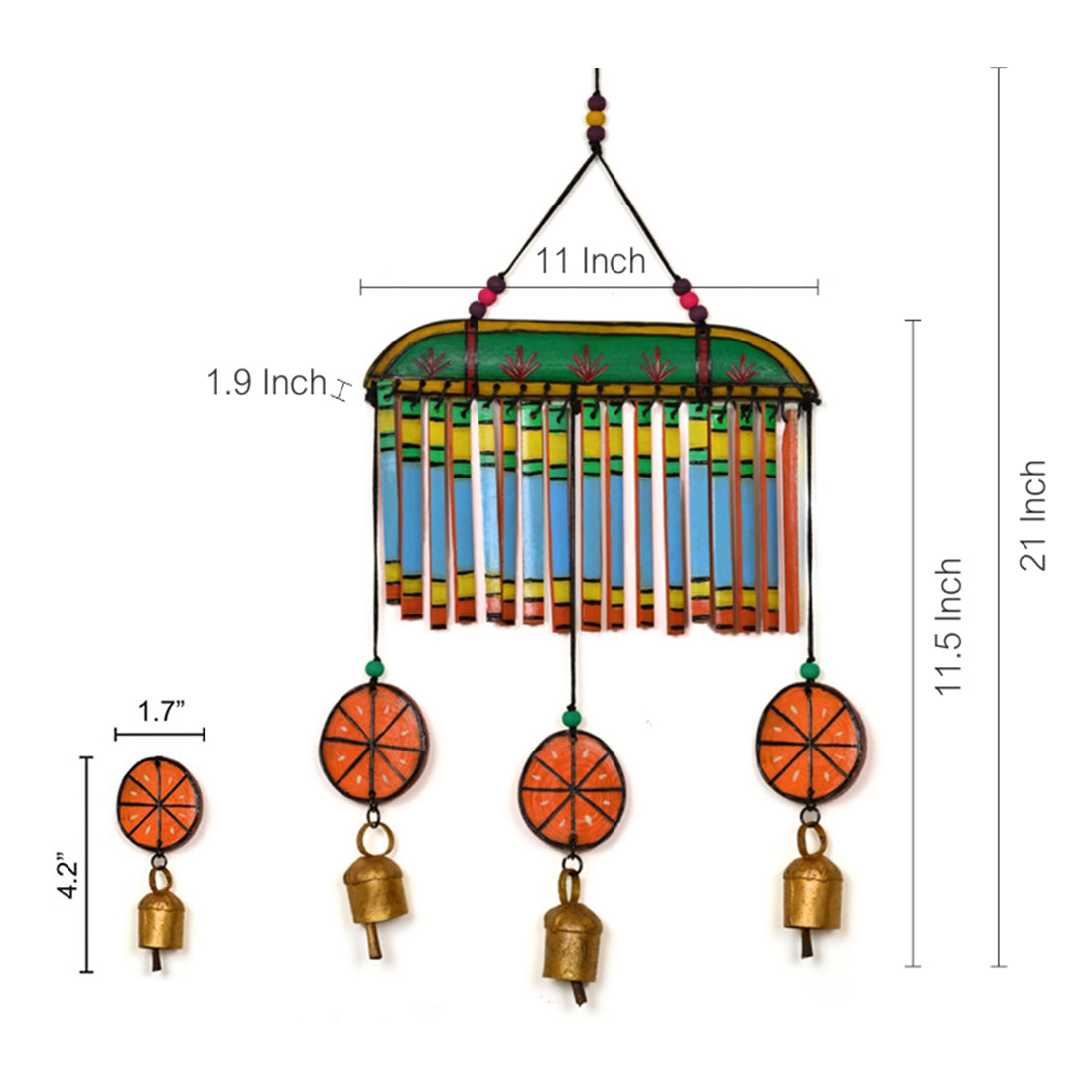 Wooden Multicolured Handpainted Hanging Chime With bell