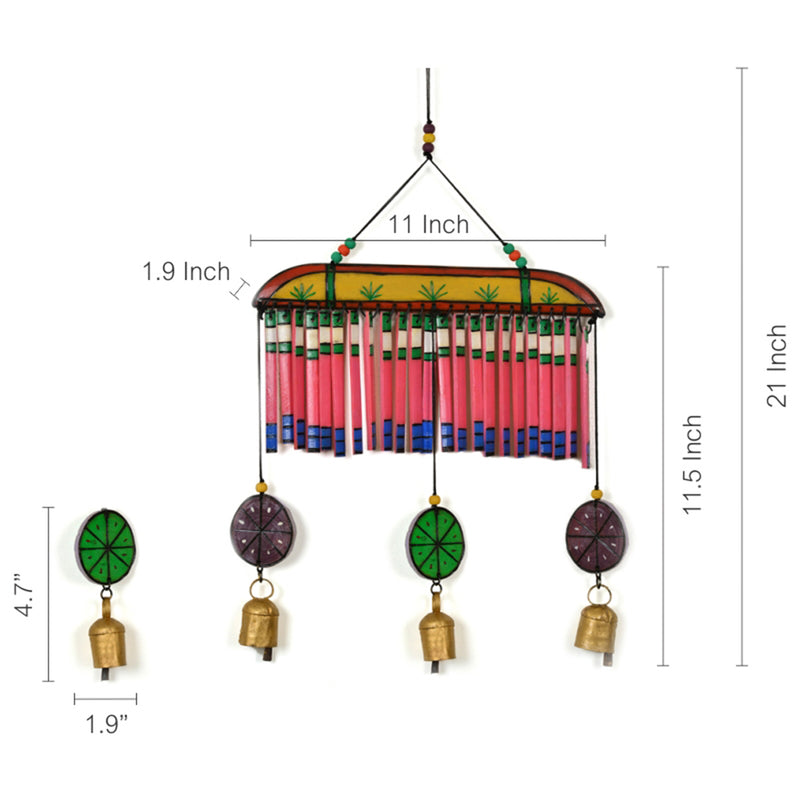 Wooden Multicolured Handpainted Hanging Chime With Bell