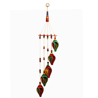 'A Shankh Bouquet' Hand-Painted Decorative Hanging In Terracotta