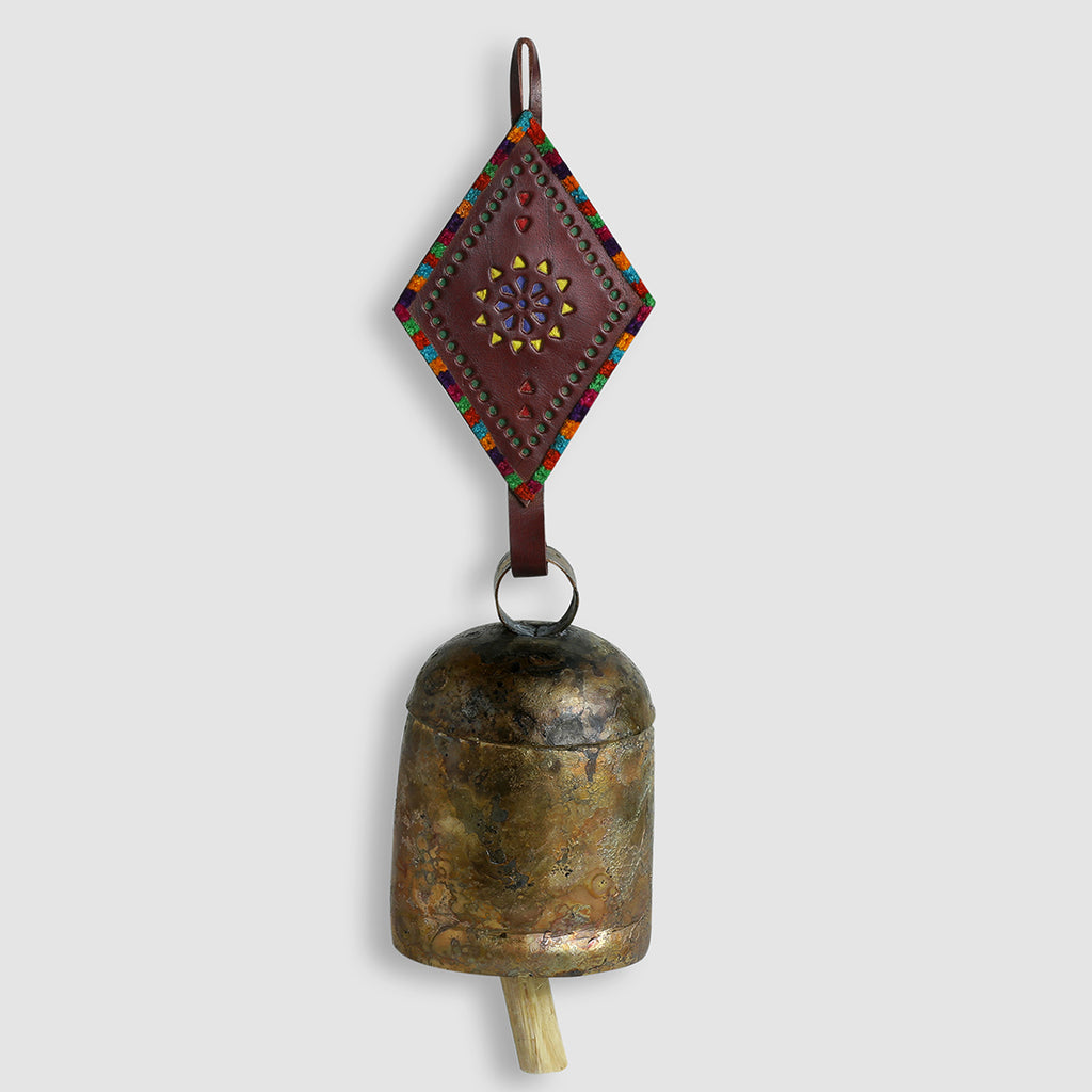 Handmade Antique Metal Bell Wind Chime With Leather Strap