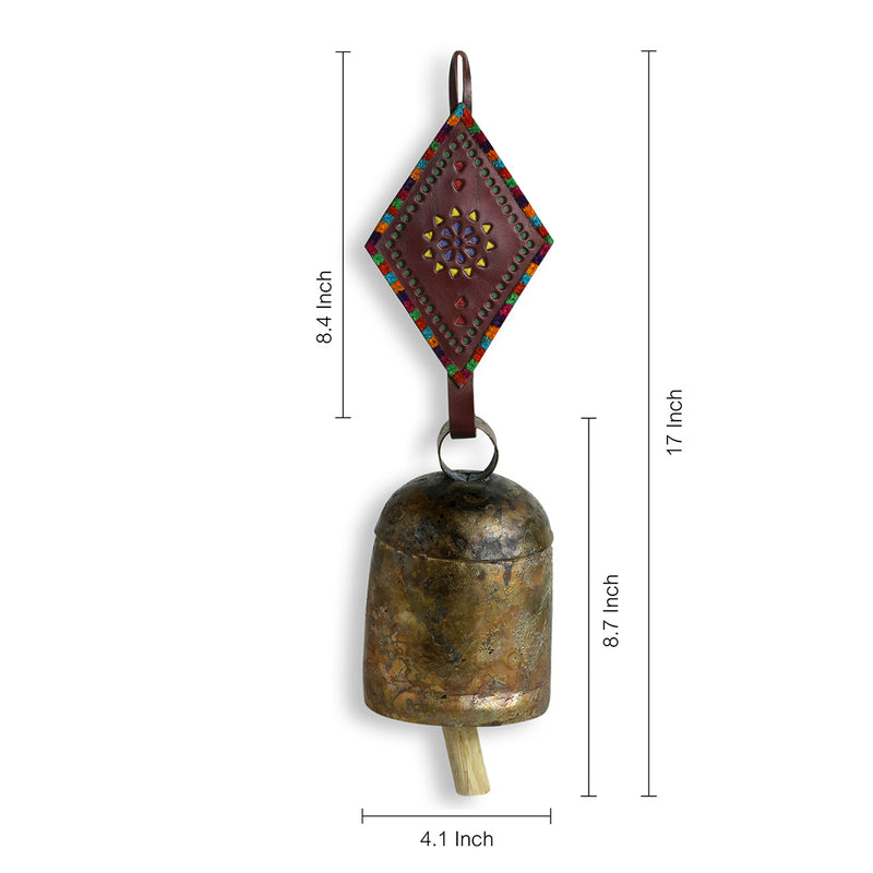 Handmade Antique Metal Bell Wind Chime With Leather Strap