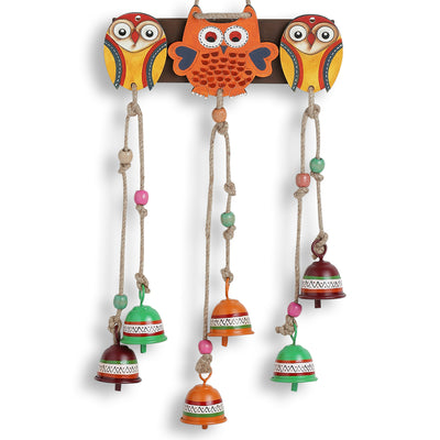 'Triple Owl Motifs' Decorative Hanging Metal Wind Chime (6 Bells)