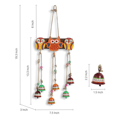 'Triple Owl Motifs' Decorative Hanging Metal Wind Chime (6 Bells)