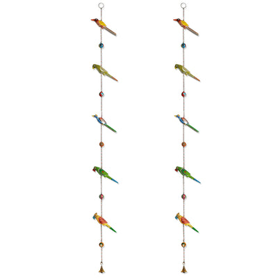 'The Hanging Parrots' Hand-Painted Decorative Toran In Ashok Wood (Set of 2)