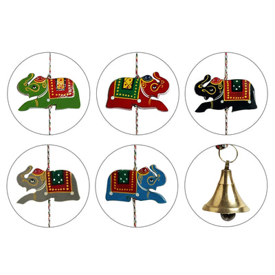 'The Hanging Elephants' Hand-Painted Decorative Toran In Chilbil Wood (Set of 2)