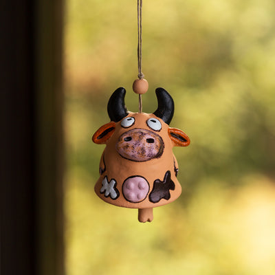 Bovine Melody' Handmade & Hand-Painted Garden Decorative Hanging & Wind Chime In Terracotta