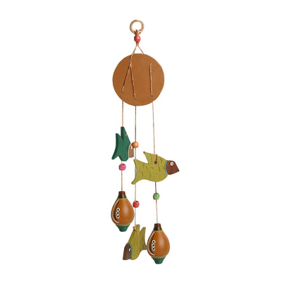 'Shades of a Leaf' Hand-Painted Birds Wind Chime In Terracotta
