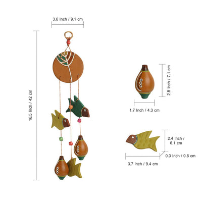 'Shades of a Leaf' Hand-Painted Birds Wind Chime In Terracotta