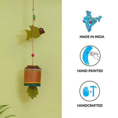 'Shades of a Leaf' Hand-Painted Bird Wind Chime In Terracotta