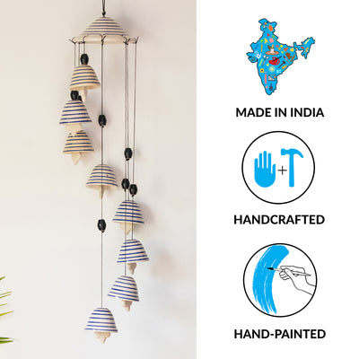 'Monochrome Symphonies' Hand-Painted Decorative Hanging Bells Wind Chime In Ceramic (24 Inch)